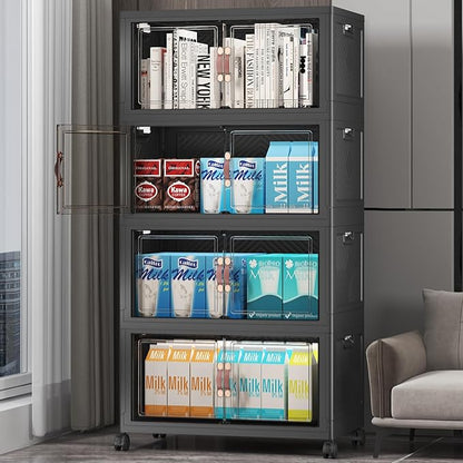 UAMFURI 192QT Lockable Storage Bins with Lids - Stackable Storage Cabinet with Doors and Wheels, Collapsible Plastic Organizer and Containers for Closets, Office, 4 Pack Cubes
