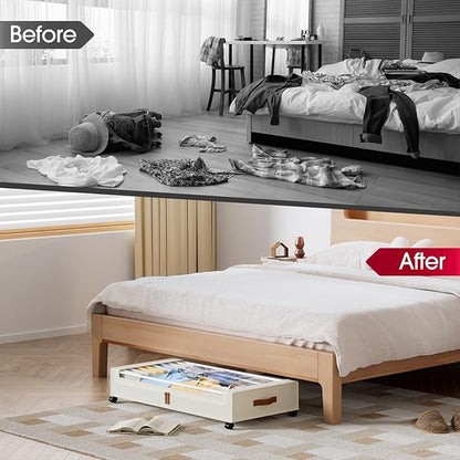 Yecaye Under Bed Storage with Wheels 2Pack, 70L Larger Capacity Under Bed Storage Containers, Underbed Shoe Storage Organizer, Rolling Under Bed Metal Drawers for Clothes, Blankets(35.5 x 17 x 6.7in)