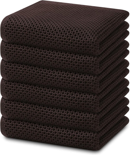 Homaxy 100% Cotton Waffle Weave Kitchen Dish Towels, Ultra Soft Absorbent Quick Drying Cleaning Towel, 13 x 28 Inches, 6-Pack, Dark Brown