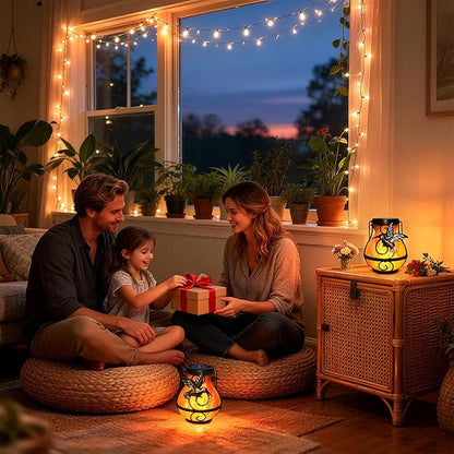 2 Pack Solar Lanterns Outdoor Waterproof Flickering Flame Light Hummingbird Hanging Solar Powered Lantern for Yard Patio Porch Outdoor Garden Decor Women Friend Teachers Appreciation Gifts