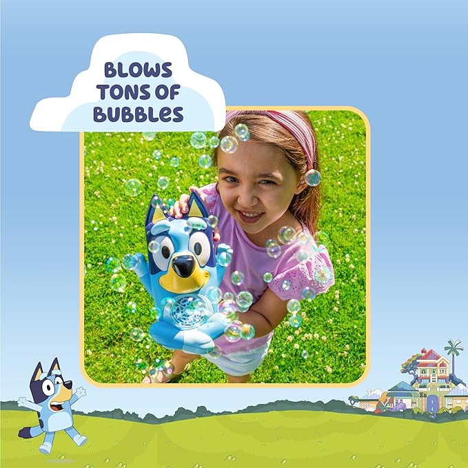 BLUEY NO Spill Musical Bubble Machine | Bubble Toy for Baby, Toddlers and Kids | Amazon Toys Exclusive with 16 oz of Extra Bubble Solution (Bubble Solution Bottle Colors Will Vary)
