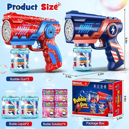 Bubble Gun Machine Toys for Kids: 2 Pack Bubble Blower with 2 Bottles Refill Solution - Bubble Blaster for 3 4 5 6 7 8 Year Old Boy Girl Kids, Summer Outdoor Toy for Easter Birthday Wedding Party Gift