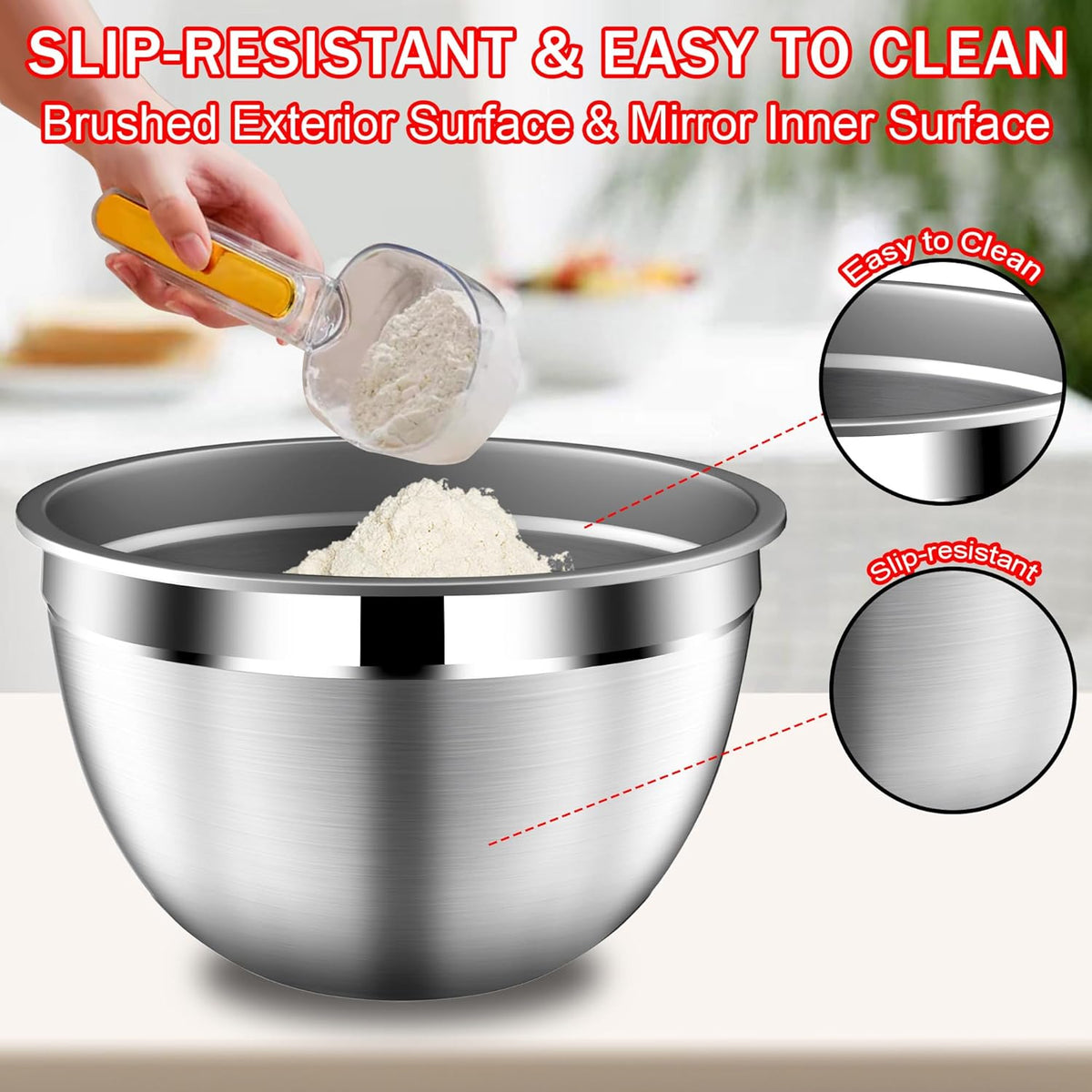 Mixing Bowls with Strainer, Mixing Bowl with Lids Set, Stainless Steel Mixing Bowls