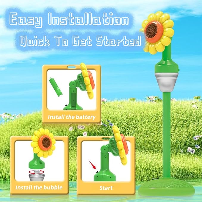 Bubble Machine for Kids - Bubble Maker with Lights and Music Automatic Bubble Stand Machine for Parties Birthday Wedding Toddlers Kid Summer Outdoor Toys (Yellow Flower)
