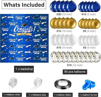 Graduation Party Decorations Including Congrats Grad Photography Backdrop Banner Balloons Garland Arch Kit for Adults Kids Grad Party Decoration Supplies (Navy Blue and Gold)