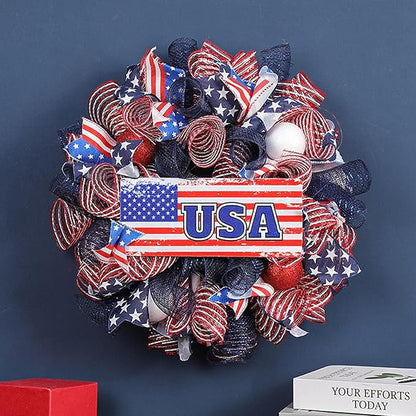 5 Rolls Patriotic Mesh Ribbon for Wreath, 10 Inch x 30FT Per Roll Metallic Foil Deco Mesh Rolls Red White Blue Stripe Decorative Mesh for 4th of July Independence Day Memorial Day Party Decor