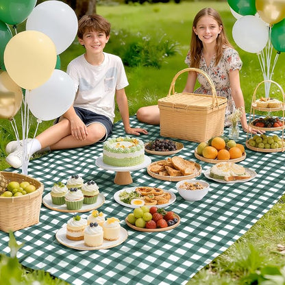 4 Pack Sage Green Striped Gingham Tablecloths, 54 x 108 Inch Disposable Plastic Rectangle Table Covers, Waterproof Checkered Sage Green Table Cloths for Picnic, Birthday, Party, Outdoor Events