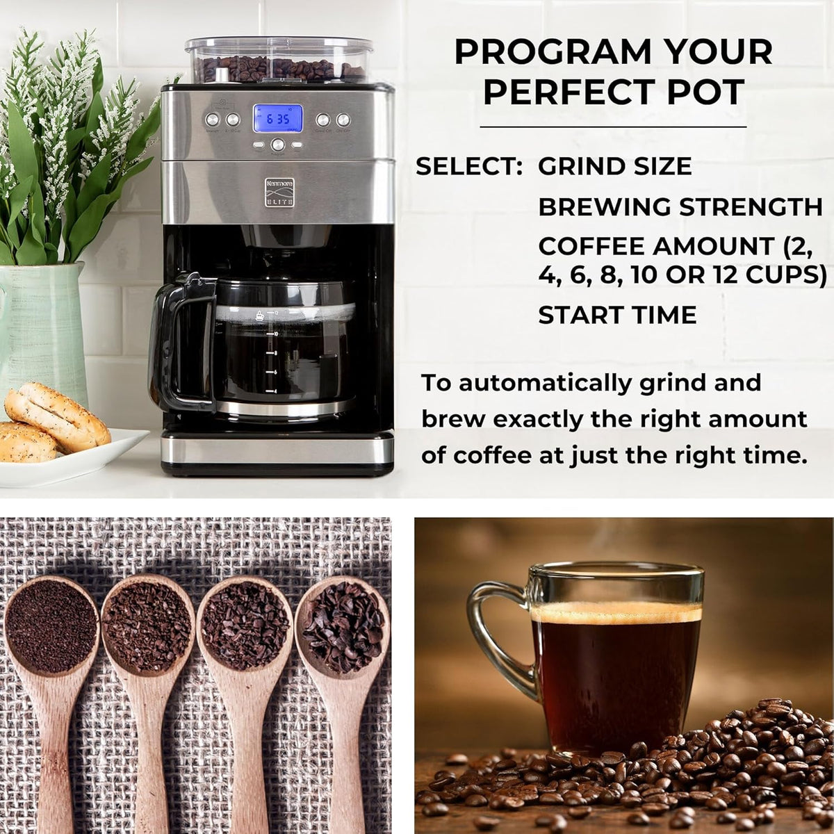 Kenmore Elite Grind And Brew Coffee Maker - Burr Grinding Ground Coffee Bean Hopper With Drip Pot