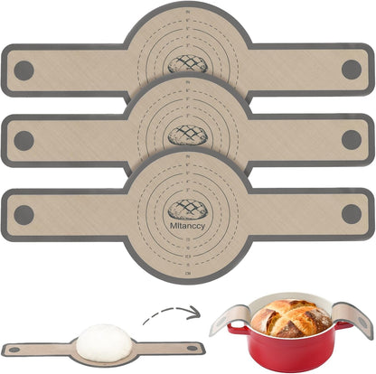 3 PCS Silicone Bread Sling for Dutch Oven Liners, Non Stick & Easy to Clean Silicone Bread Baking Mat with Extra Long Handles
