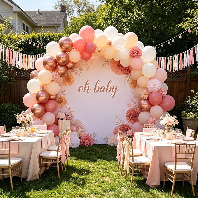 CVPARTON Retro Blush Pink Balloons 55 Packs 12 Inch Dusty Pink Metallic Chrome Rose Gold Nude Ivory White Balloons for Birthday Girls Boho Baby Shower Bridal Shower Wedding Themed Princess Party