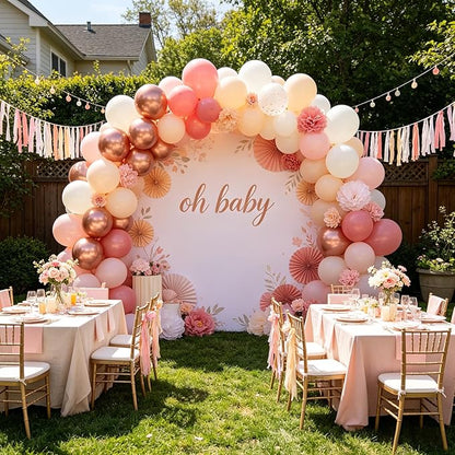 CVPARTON Retro Blush Pink Balloons 55 Packs 12 Inch Dusty Pink Metallic Chrome Rose Gold Nude Ivory White Balloons for Birthday Girls Boho Baby Shower Bridal Shower Wedding Themed Princess Party