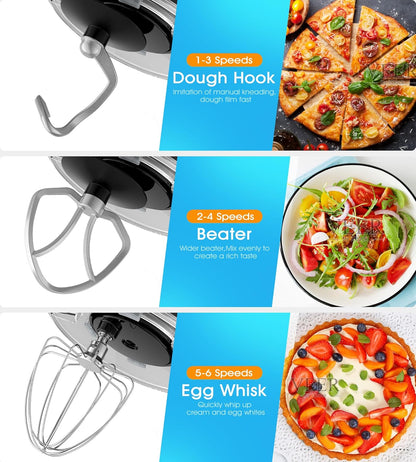 Facelle Stand Mixer, 660W 6 Speed Electric Kitchen Mixer with Pulse Button, Attachments include 6.5QT Bowl, Dishwasher Safe Beater,Dough Hook
