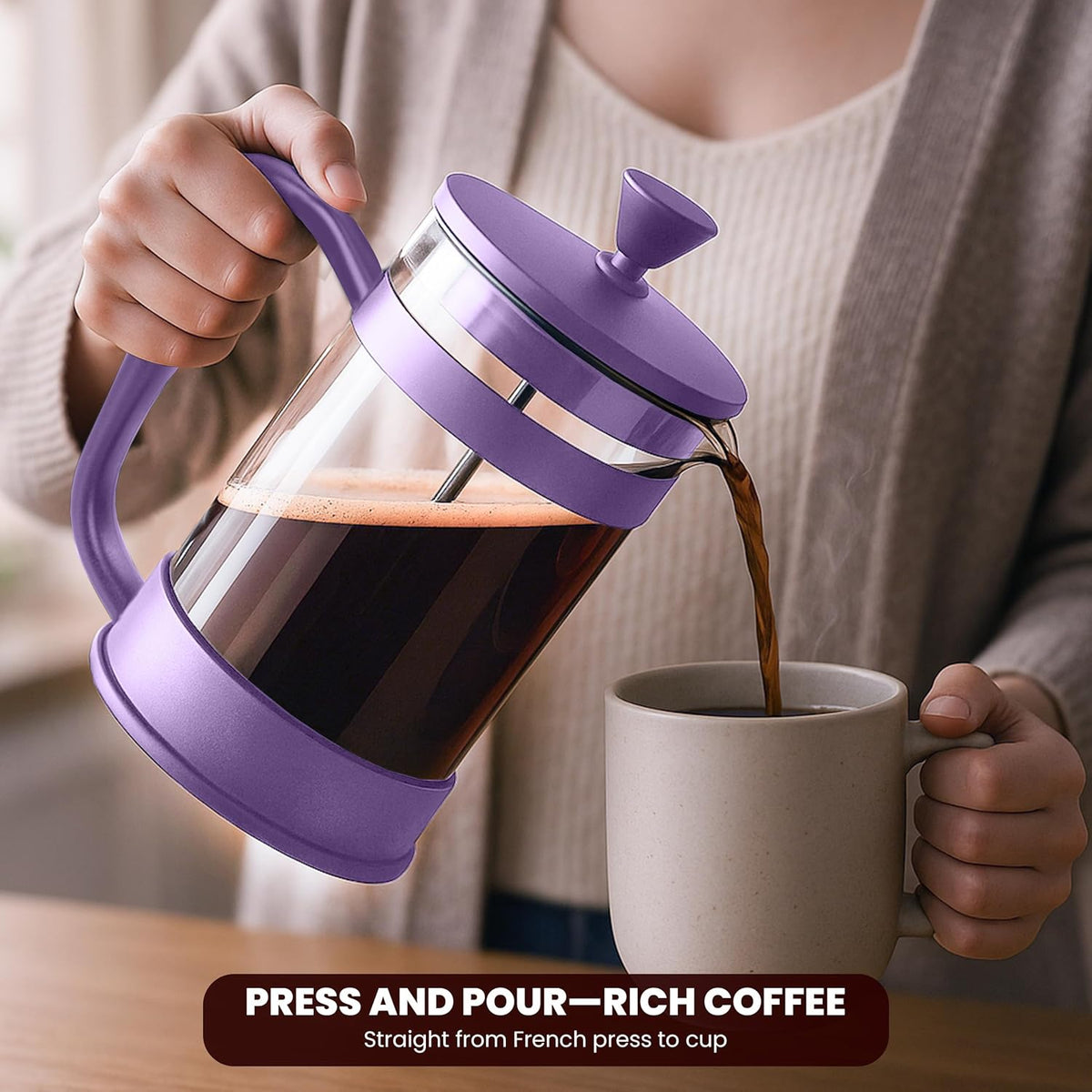 Utopia Kitchen 12 Ounce 0.35 Liter French Press Coffee Maker, Tea Maker, Travel Coffee Presses, Heat Resistant Thickened Borosilicate Coffee Pot for Camping Travel Gifts, Plum Pack of 1