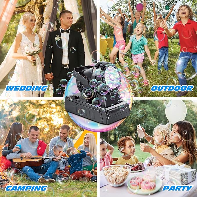Bubble Machine – 10-Hole Automatic Bubble Blower, 20000+ Bubbles Per Minute, Plug-in or Battery Operated, Portable for Kids, Outdoor Parties, Weddings & Birthdays