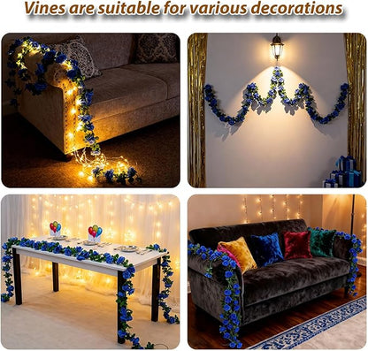 Miracliy 5Pcs 41FT Blue Flower Garland Artificial Rose Arch Vines Fake Spring Floral Garland for Flower Wall Backdrop Wedding Mothers Day Garden Tea Party Decoration