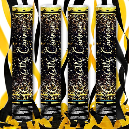 12" Black and Gold Streamers for Birthday Graduation Wedding New Year Celebrations - Easy to Use, Biodegradable Confetti - Pack of 4