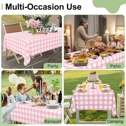 Smiry 20 Pack Pink Gingham Disposable Tablecloths - 54" x 108" Heavy Duty Plastic Table Cloth, Waterproof Buffalo Plaid Table Covers for Picnic, Banquets, Outdoor Parties