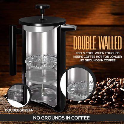 Utopia Kitchen Stainless Steel French Press Coffee Maker 34 Oz (1 Litre) with 2 Extra Filters, French Press Coffee & Tea Maker for Kitchen & Camping