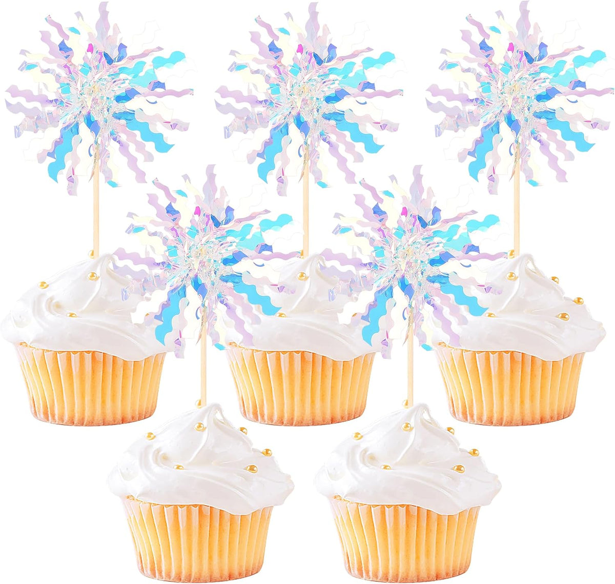 30 PCS Foil Firework Cupcake Toppers Sparkle Tinsel Cupcake Picks Happy Birthday Cake Toppers Drink Stirrers Cocktail Food Fruit Toothpicks for Baby Shower Birthday Party Decorations Supplies Silver