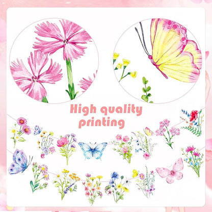 Wildflower Party Banners 2PCS Wildflower Birthday Party Supplies Spring Floral Party Decorations Wildflowers Themed Cutout Banner for Girl Women Garden Themed Decor