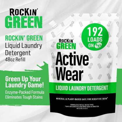 Rockin' Green Laundry Detergent, Plant based, All Natural Laundry Detergent Powder, Vegan and Biodegradable Odor Fighter, Safe for Sensitive Skin (Liquid Laundry Detergent 192 Loads - Unscented)