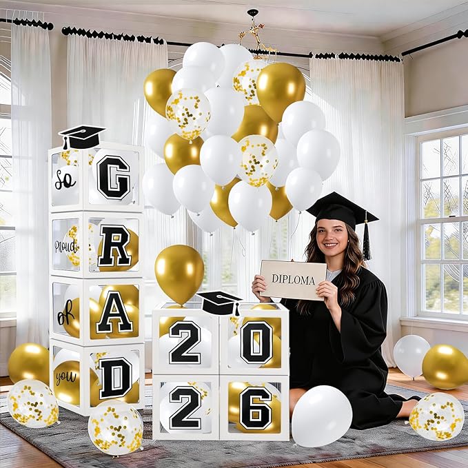 Graduation Decorations 2026 Graduation Party Decorations Set of 4 Boxes with 129pcs Balloons Arch Garland Kit Party Supplies for Any Grades White