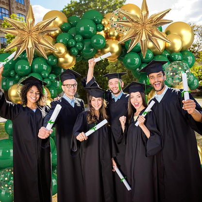 Amandir Green and Gold Balloons Garland Arch Kit for Graduation Party Decorations, 145Pcs Green Gold Confetti Balloon with Foil Star for 2026 Graduation College Congrats Grad Class Birthday Supplies