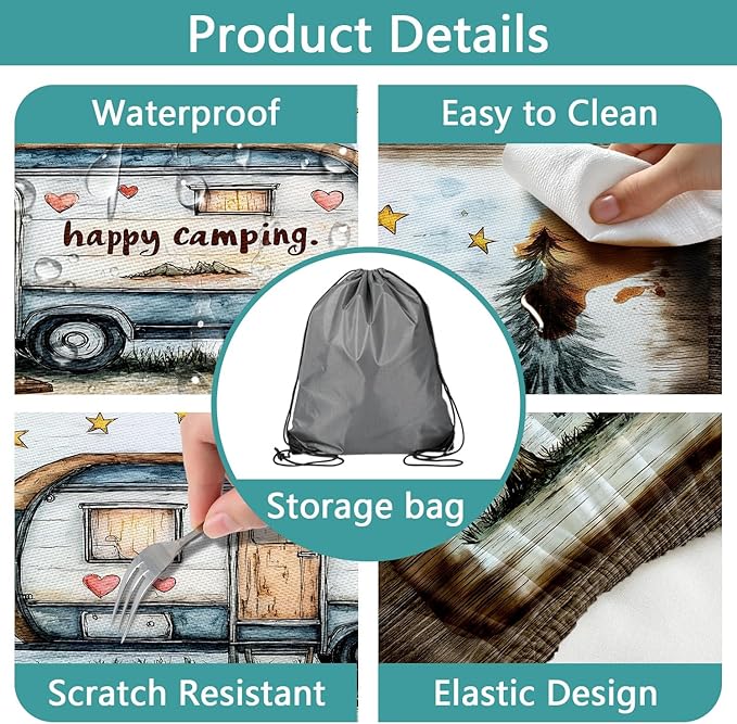Picnic Table Cover with Bench Covers and Bag, Camping Essentials, Camper Forest Wooden Grain Outdoor Table Covers, Waterproof Windproof, Fitted Tablecloth Cover with Elastic Edge, 3 PCS, 30x72 Inch