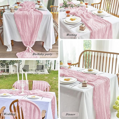 IVAPUPU 6 Pcs Cheesecloth Table Runner - 10ft Pink Spring Boho Gauze Cheese Cloth Table Runners for Baby Shower Decorations Wedding Party Summer Garden Farmhouse Decor
