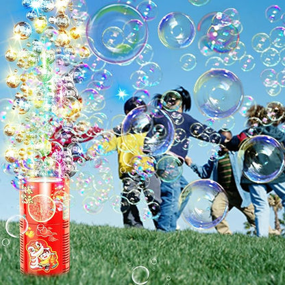 Fireworks Bubble Machine with 80 ml Bubble Solution, Portable Automatic Bubble Machine with Lights and Closeable Music, Bubble Maker Toys for Kids Outside Activities Parties Wedding Christmas