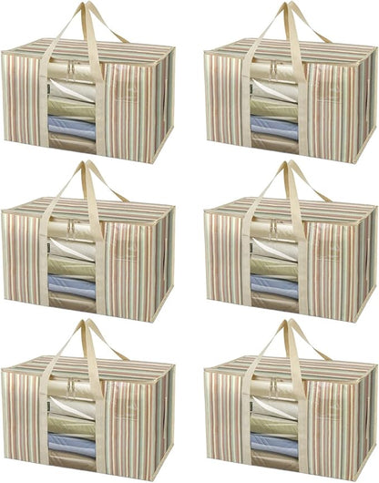 BALEINE 6-Pack Oversized Moving Bags with Reinforced Handles, Heavy-Duty Storage Tote Moving Supplies for Packaging, Camping (Color Stripe, 6-Pack)