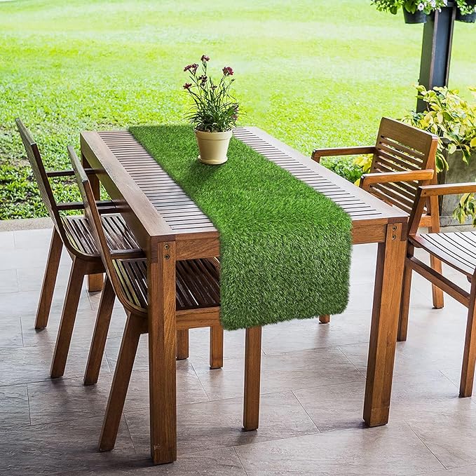 Ruisita Artificial Grass Table Runners 14 x 48 Inch Synthetic Grass Table Runners Grass Rug Table Decorations for Spring Summer, Wedding, Baby Shower, Party Decor