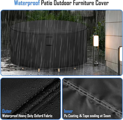 Round Patio Furniture Covers Waterproof, 84 Inch Outdoor High Round Table Cover, Tall Bar Height Outside Table and Chairs Set Covers for Winter, Rainproof Fadeproof - 84" Dia x 36" H