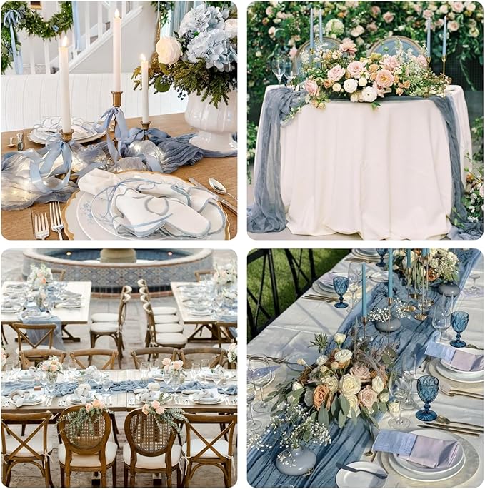 Sioloc 5 Pack Dusty Blue Cheesecloth Table Runner 120'' x 35'',Spring Easter Decor Soft Gauze Boho Wedding Table Decor for 10ft Table Birthday Party,Baby Shower, Bridal Shower, Home & Event Decor