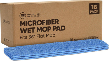 Microfiber Wholesale 36 inch Microfiber Mop Pads - Machine Washable, Reusable, Refills & Replacement Wet Mop Heads Compatible with Any Microfiber Flat Mop System (18 Pack)