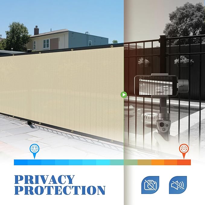 ECOOPTS 4'x189' Privacy Fence Screen Windscreen with Copper Grommets, Fit for Commercial Fence and Residential Garden Outdoor 90% UV Blockage, Cable Zip Ties Included (Beige)