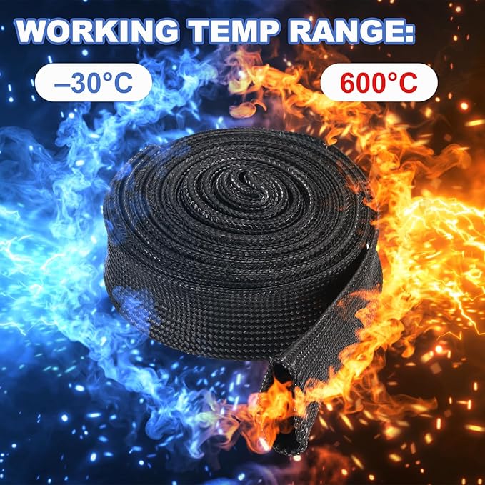 uxcell Insulation Cable Protector,8mm/0.5 Inch-15m/49 Feet High Temp Fiberglass Sleeve Black
