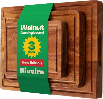 Riveira Walnut Cutting Board Set – Versatile And Durable: Set Of 3 Pcs Rectangular Wooden Cutting Board – Natural Wooden Cutting Boards For Kitchen