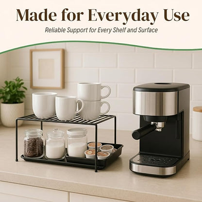 Evelots Kitchen Cabinet Wire Shelf Organizer/Rack - 2 Pack Sturdy Metal Shelf Risers - Double Your Counter Space - Great for Kitchen, Freezer, Pantry and Bathroom - Rustproof - Black