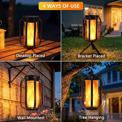 Toodour Solar & Battery Powered Lantern Outdoor Lights, 2 Pack Black LED Lantern with 4 Modes, Waterproof Rechargeable Hanging Solar Lights for Camping Patio Garden Yard Outdoor Decor