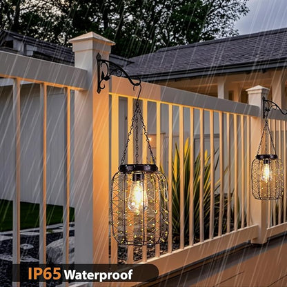 Hanging Solar Lanterns Outdoor Waterproof, Vintage Copper Hanging Lantern Lights for Outside, Solar Chandelier Outdoor Idea for Yard Garden Pathway Gazebo Pergola Porch Decor (4)