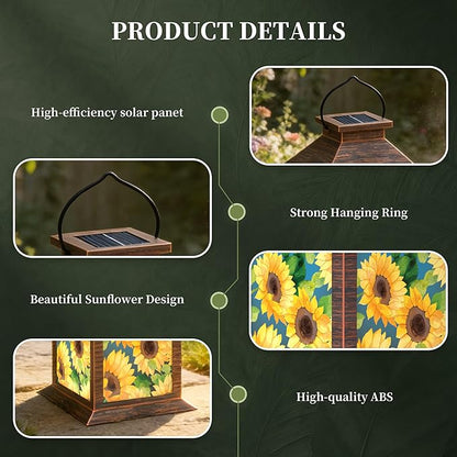 Solar Lanterns Outdoor, Waterproof Garden Sunflower Solar Lantern, 13" Outdoor Lantern with LED Flickering Flameless Candles, Lanterns for Women Mom Gifts Decorative for Porch, Yard, Patio
