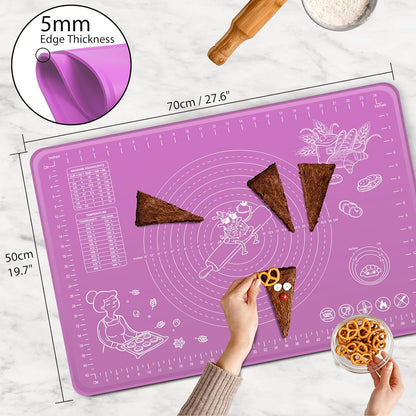 Silicone Baking Mat 28" x 20" Extra Thickness Dough Rolling Mat with Measurements and Edge Heightening