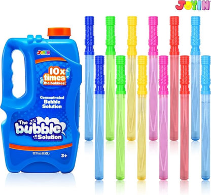 JOYIN 12 PCS 14.6’’ Big Bubble Wands with 12 X 12 ml Bubbles Refill Solution + 32 oz Bubble Solution Concentrated Refills (up to 2.5 Gallon) for Kids, Adults, Summer Toy Party Favor, Outdoors, Easter