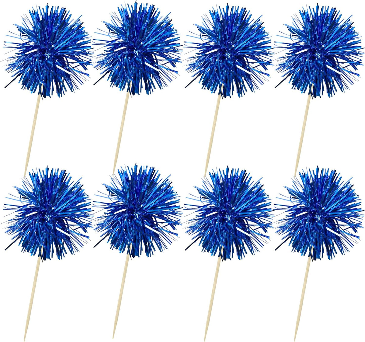Ephlyn 30Pcs Foil Firework Cupcake Toppers Sparkles Fireworks Sticks Birthday Decorations Sparkle Tinsel Cocktail Fruit Toothpick for Birthday Wedding Graduation Party Cake Decorations Blue