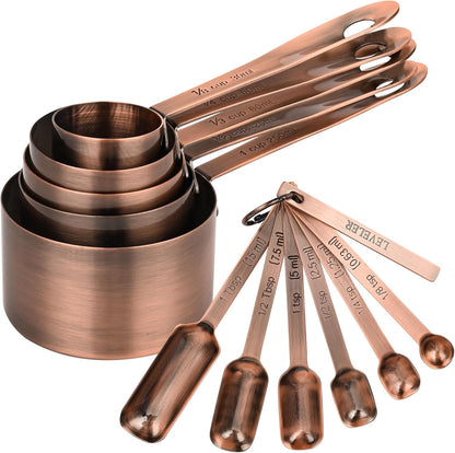 Copper Plated Measuring Cups and Spoons Set, Stainless Steel Measuring Cups and Spoons Set with 5 Kitchen Measure Cup, 6 Spice Measure Spoons