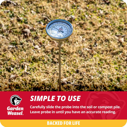 Garden Weasel Analog Soil & Composting Dial Thermometer - 36-Inch Probe, Measures 0 to 220 Degrees Fahrenheit, Soil Temperature, Worm Compost, 98001-A