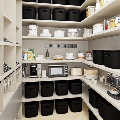6 Pack Black Storage Bins with Lids for Shelves, Plastic Storage Containers with Lids for Organizing, Stackable Storage Boxes with Handle, Black Storage Bins for Classroom, Craft, Snacks