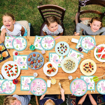 ZOIIWA 96 Pcs Llama Birthday Party Supplies for 24 Guests Alpaca Llama Birthday Plates Napkins Tableware Party Decorations Mexican Cactus Dinnerware Favor for Kids Girls Baby Showers