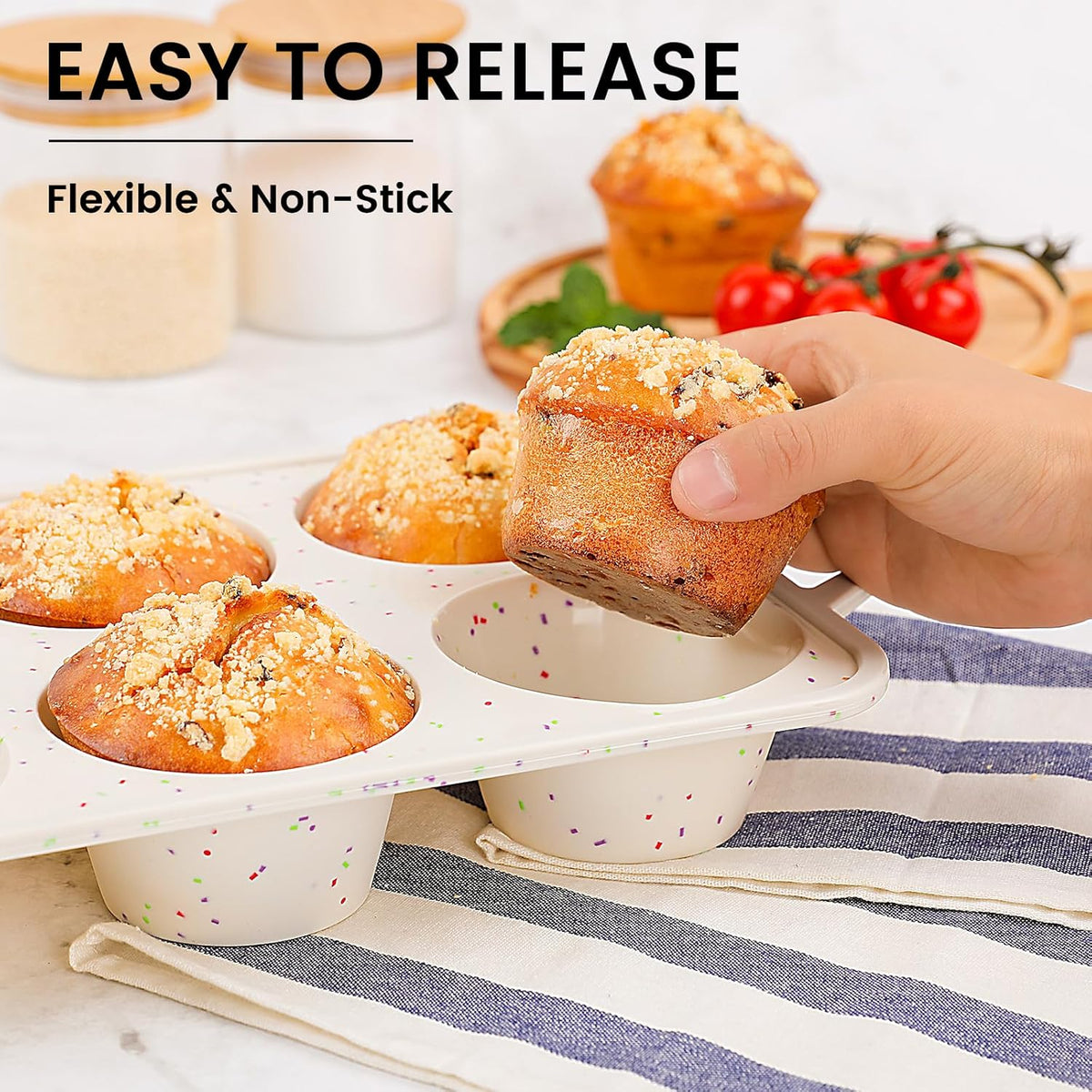 Vinino Jumbo Muffin Pan with Metal Reinforced Frame-2Pack, Silicone Cupcake Pan for Baking 6 Cup Jumbo Size, BPA Free Silicone Muffin Tray